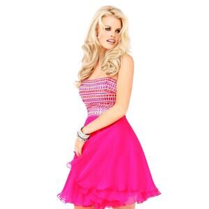 Sherri Hill Rhinestones Strapless Fit And Flare Dress Size 2 Pink